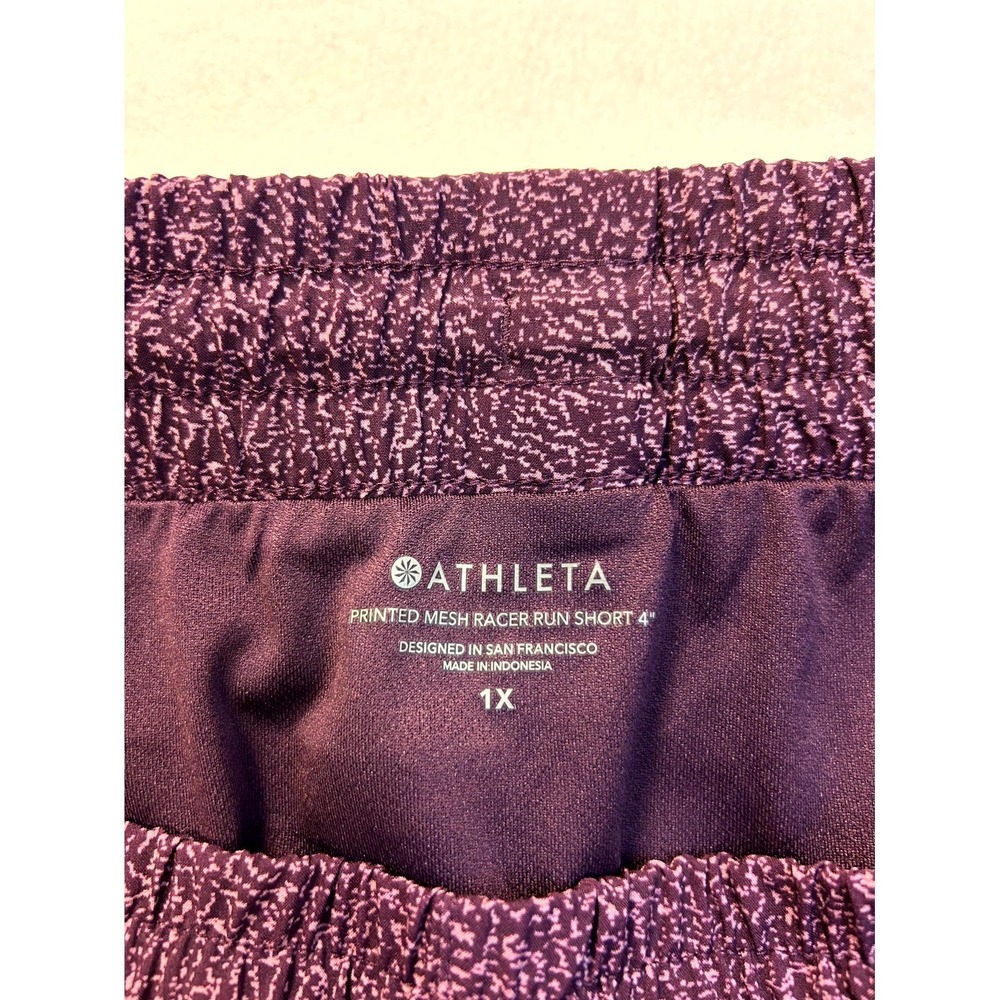 ATHLETA Printed Mesh Racer Run Shorts 4" Purple Violet Static Lined Plus Size 1X - Picture 3 of 14